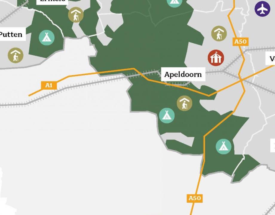 kaart in grijs en groen tinten met de veluwe en de achterhoek