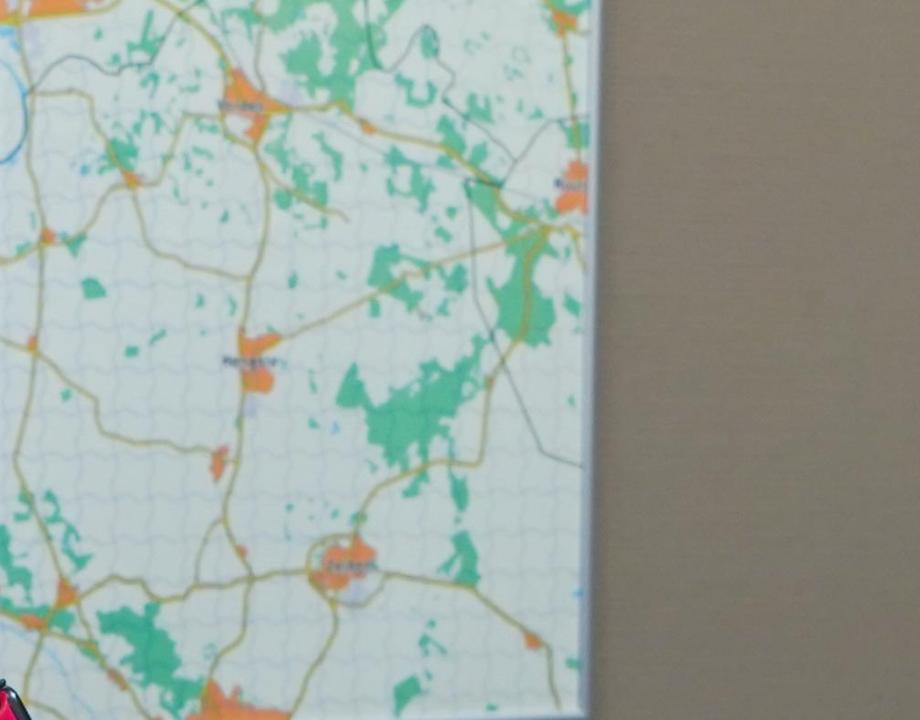 Vrouw voor een gebiedskaart in een kantoorruimte